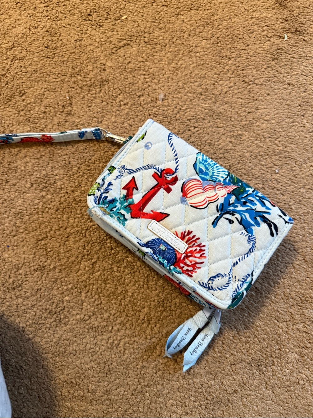 Vera Bradley White Wristlet with Nautical Red Anchor and Blue Coral Print